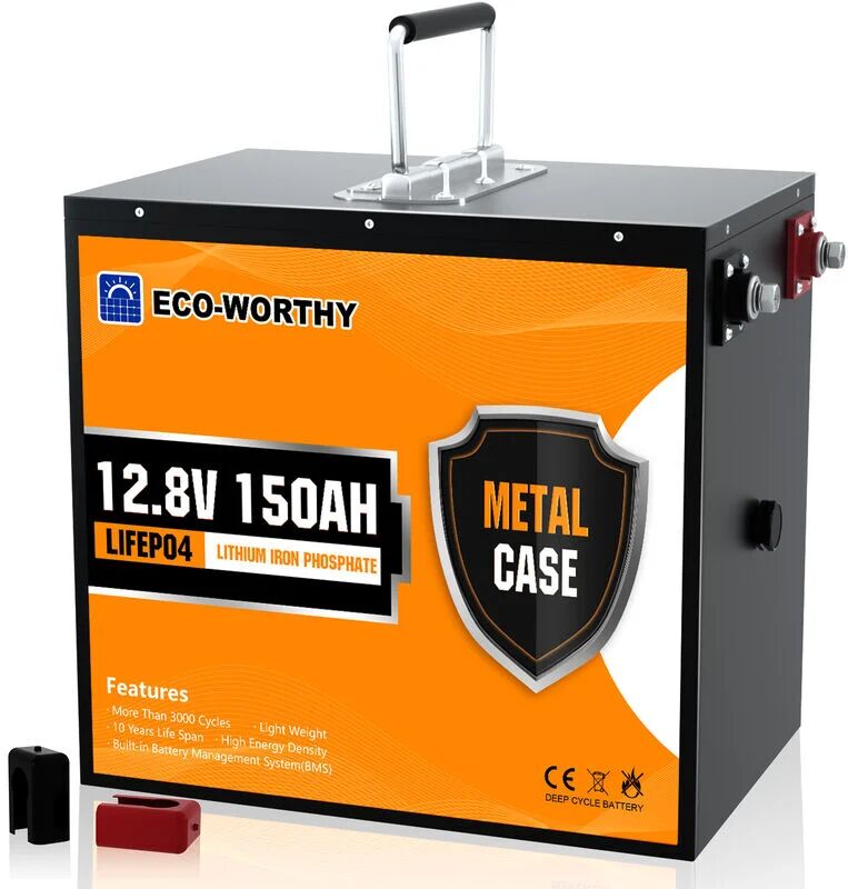 ECO-WORTHY 12V 150Ah LiFePO4 Akku Lithium batterie wiederaufladbar mit 3000+ Tiefzyklen und bms Schutz für Solaranlage, Wohnmobil, Boot, Haushalt, Solarpanel