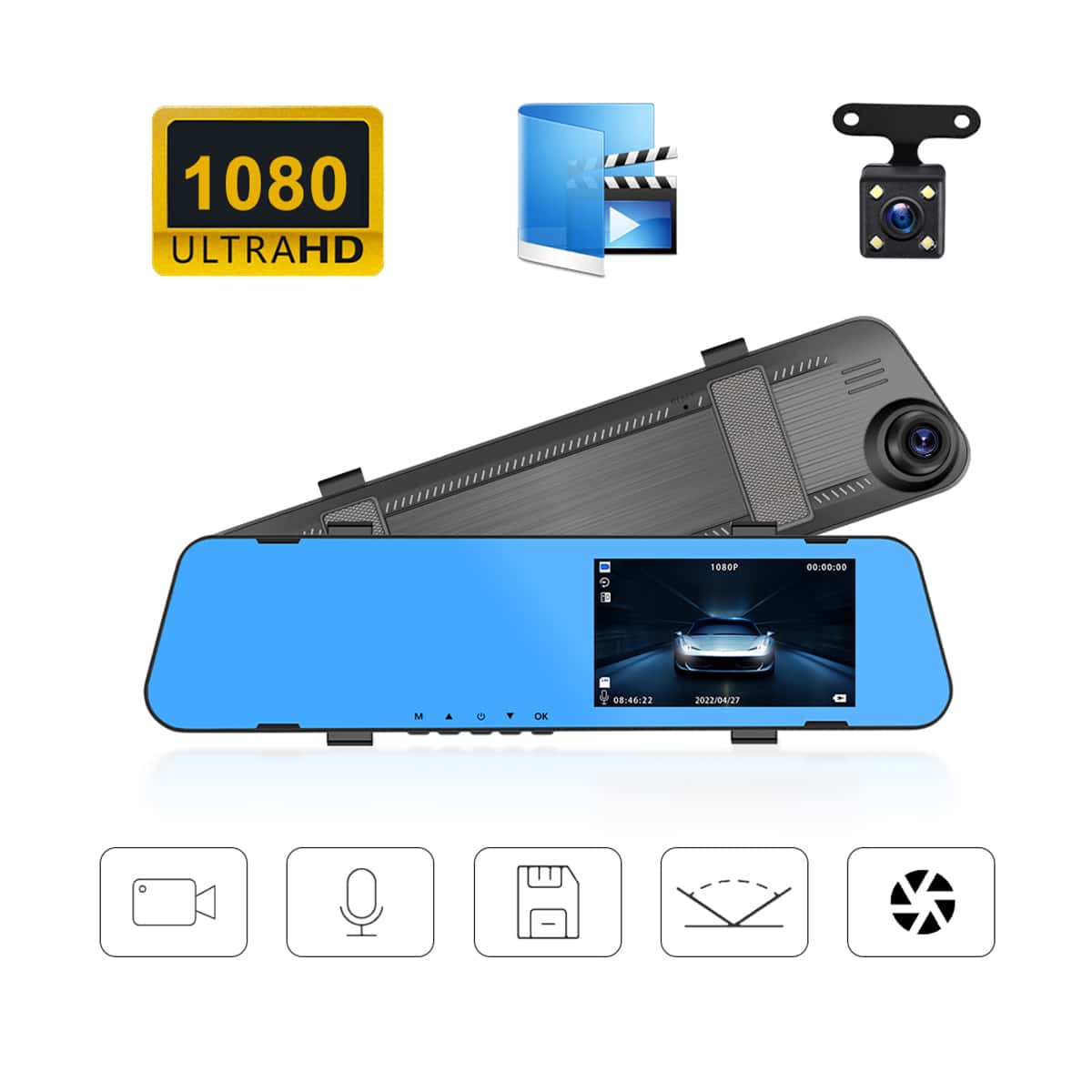 SHEIN 4.5 Inch 1080P IPS Screen Automobile Recorder Car DVR Camera Car Data Recorder Dual Mirror Rearview Black one-size
