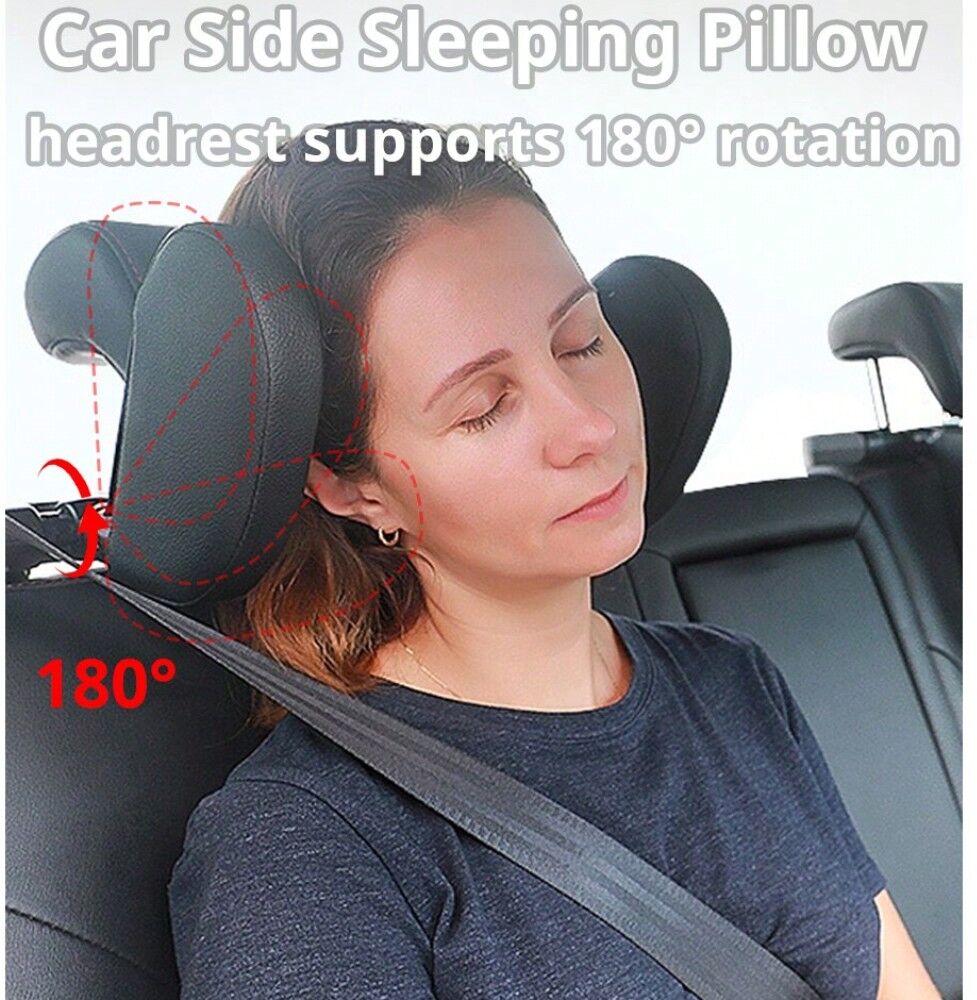 SHEIN 1pcs Leather Car Seat Headrest Pillow Travel Rest Sleeping Headrest Support Solution Car Accessories Interior U Shaped Pillow For Kids Black one-size