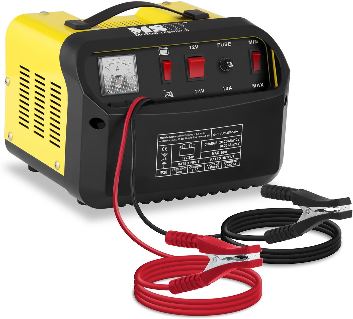 MSW Heavy Duty Battery Charger - Jump Starter - 12/24 V - 20/30 A - Diagonal control panel S-CHARGER-50A.3