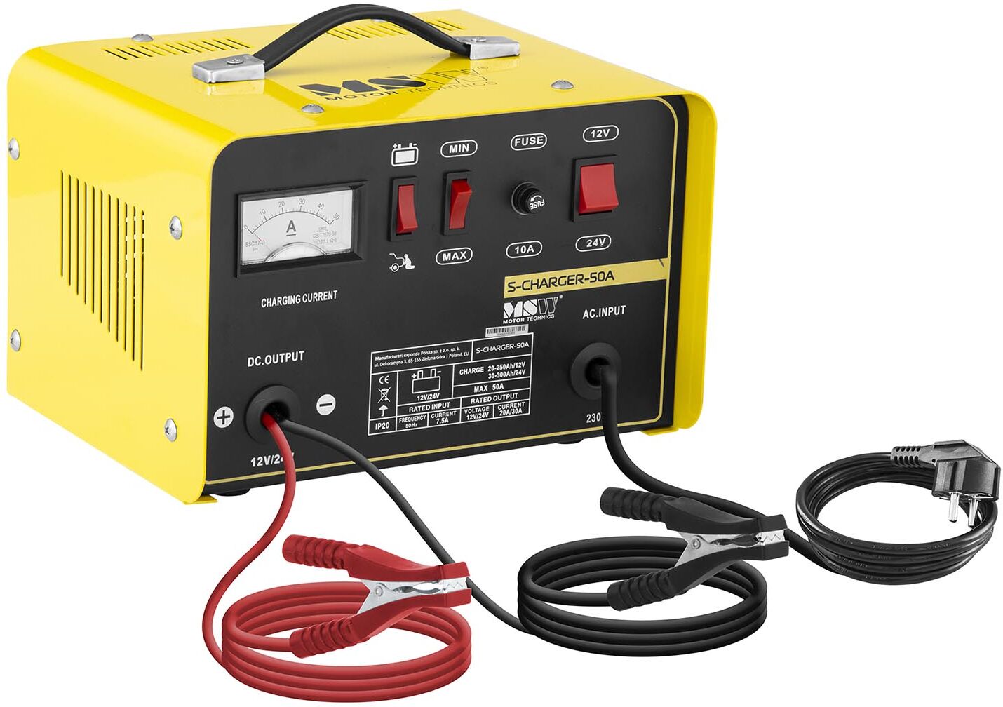 MSW Heavy Duty Battery Charger - Jump Starter - 12/24 V - 20/30 A S-CHARGER-50A