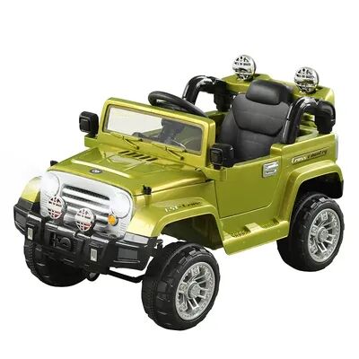 Aosom Kids Ride on Car Off Road Truck with MP3 Connection Working Horn Steering Wheel and Remote Control 12V Motor White, Green