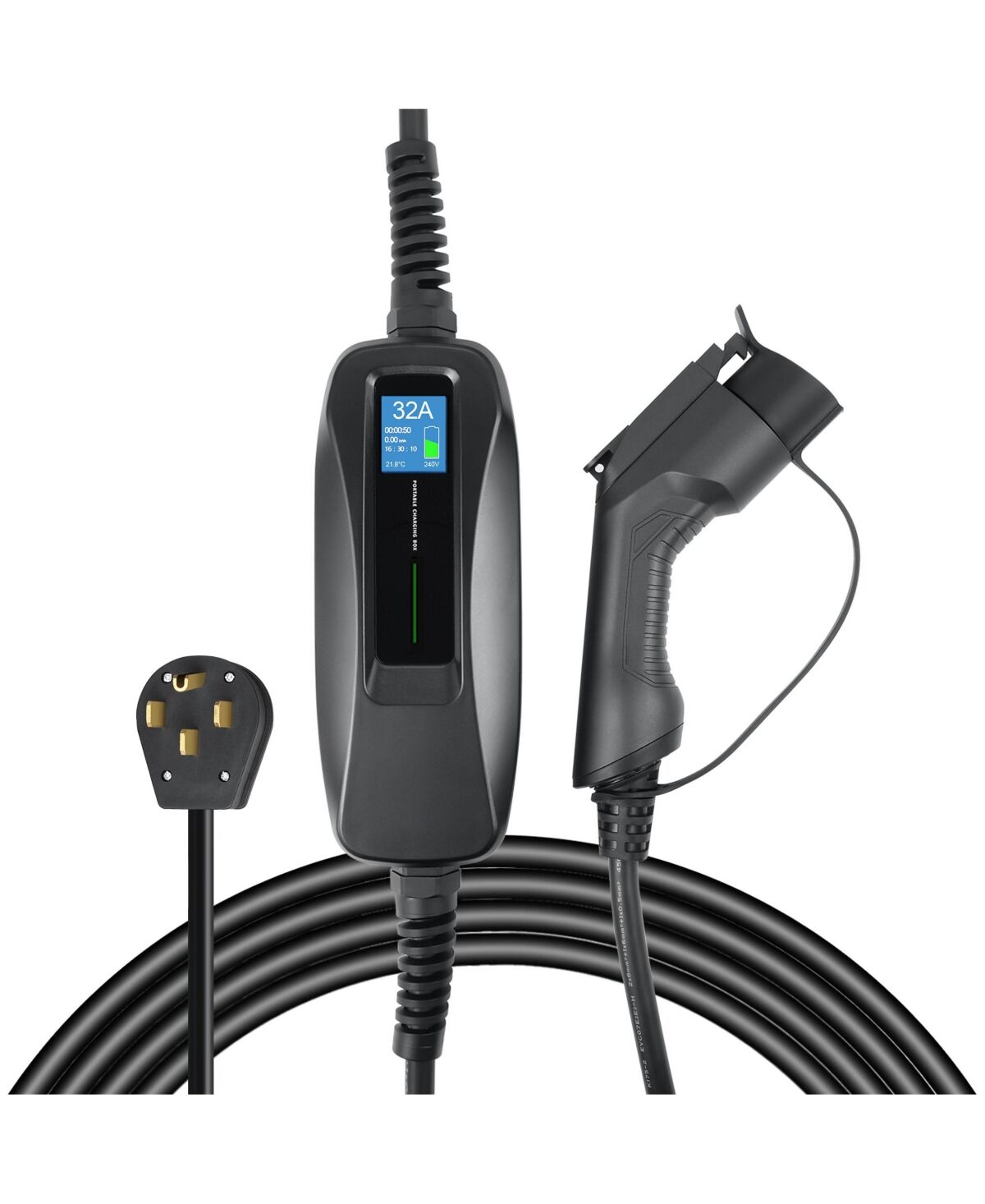 Lectron Nema 14-50 Level 2 Ev Charger - 240V 32 Amp with 15ft Extension Cord & J1772 Cable - for J1772 EVs - Black