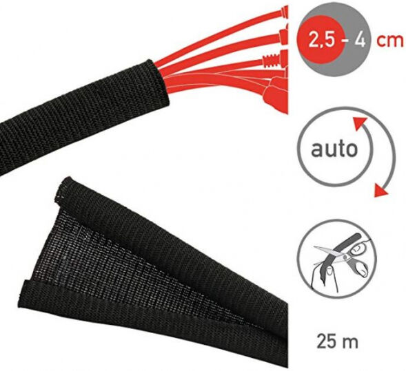 LABEL THE CABLE Label-The-Cable Tube - flexibler selbstschliessender Kabelschlauch / zuschneidbar / 25m - Schwarz