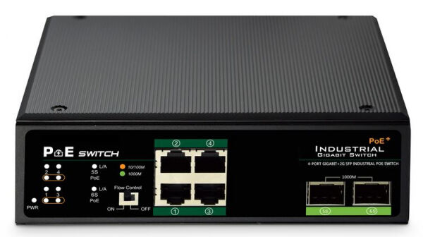 Digitus DN-651109 - Industrieller 4-Port Gigabit PoE+ Switch mit 2 x SFP Uplink