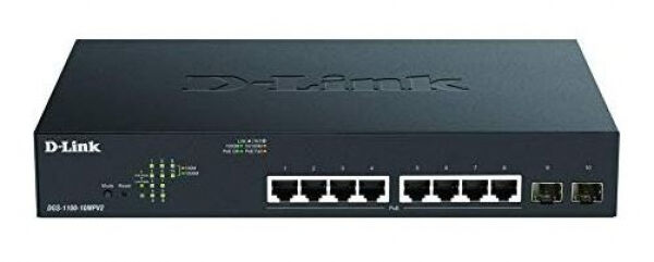 D-Link DGS-1100-10MPV2 - Desktop Gigabit Smart Switch, 8x RJ-45, 2x SFP, 130W PoE+