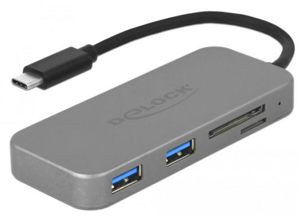 DeLock 64064 - 2 Port USB 3.0 Hub und 3 Slot Card Reader mit USB Type-C Anschluss