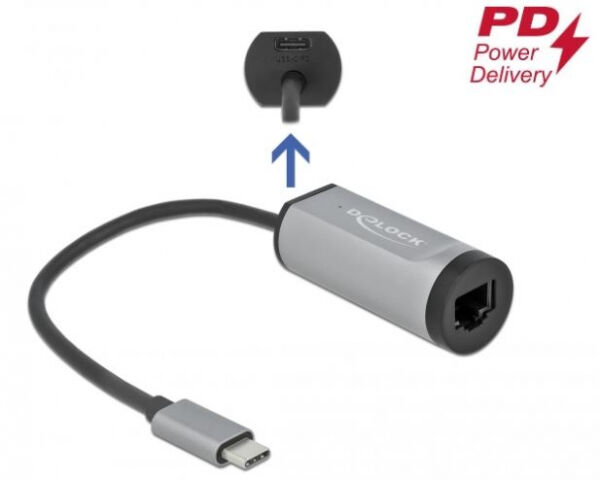 DeLock 64116 - USB Type-C Adapter zu Gigabit LAN mit Power Delivery Anschluss