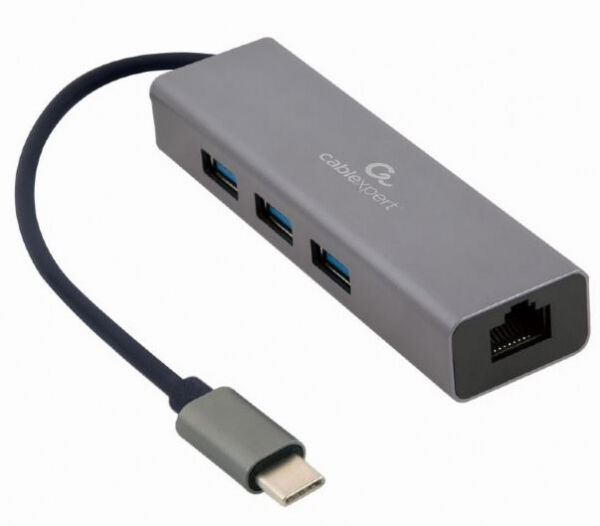 Gembird A-CMU3-LAN-01 - USB-C connector to Gigabit LAN Adapter / Integrierter 3-Port-USB 3.0 (5 Gbit/s) Hub