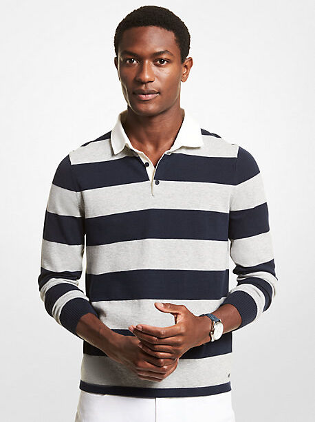 Michael Kors Mens MK Striped Stretch Cotton Rugby Sweater - Drk Midnight