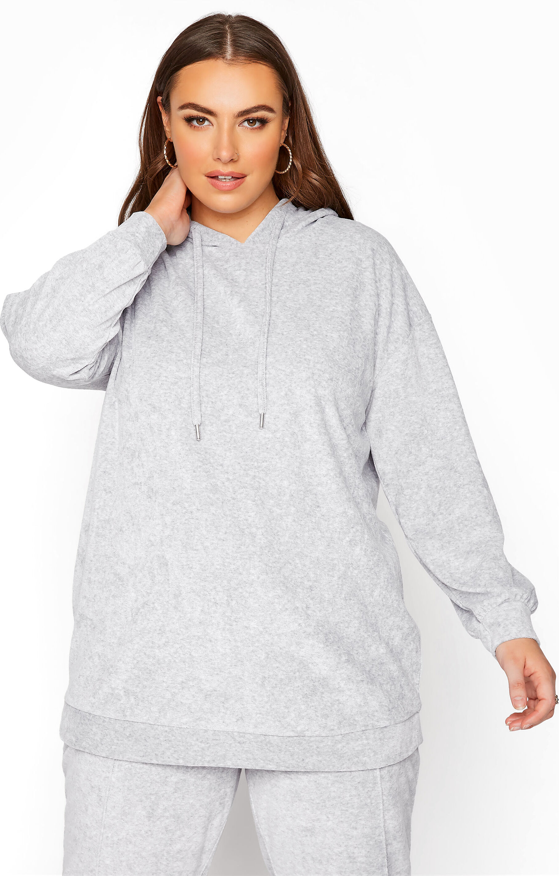 Yours Clothing Plus size grey marl velour sweat hoodie 30-32