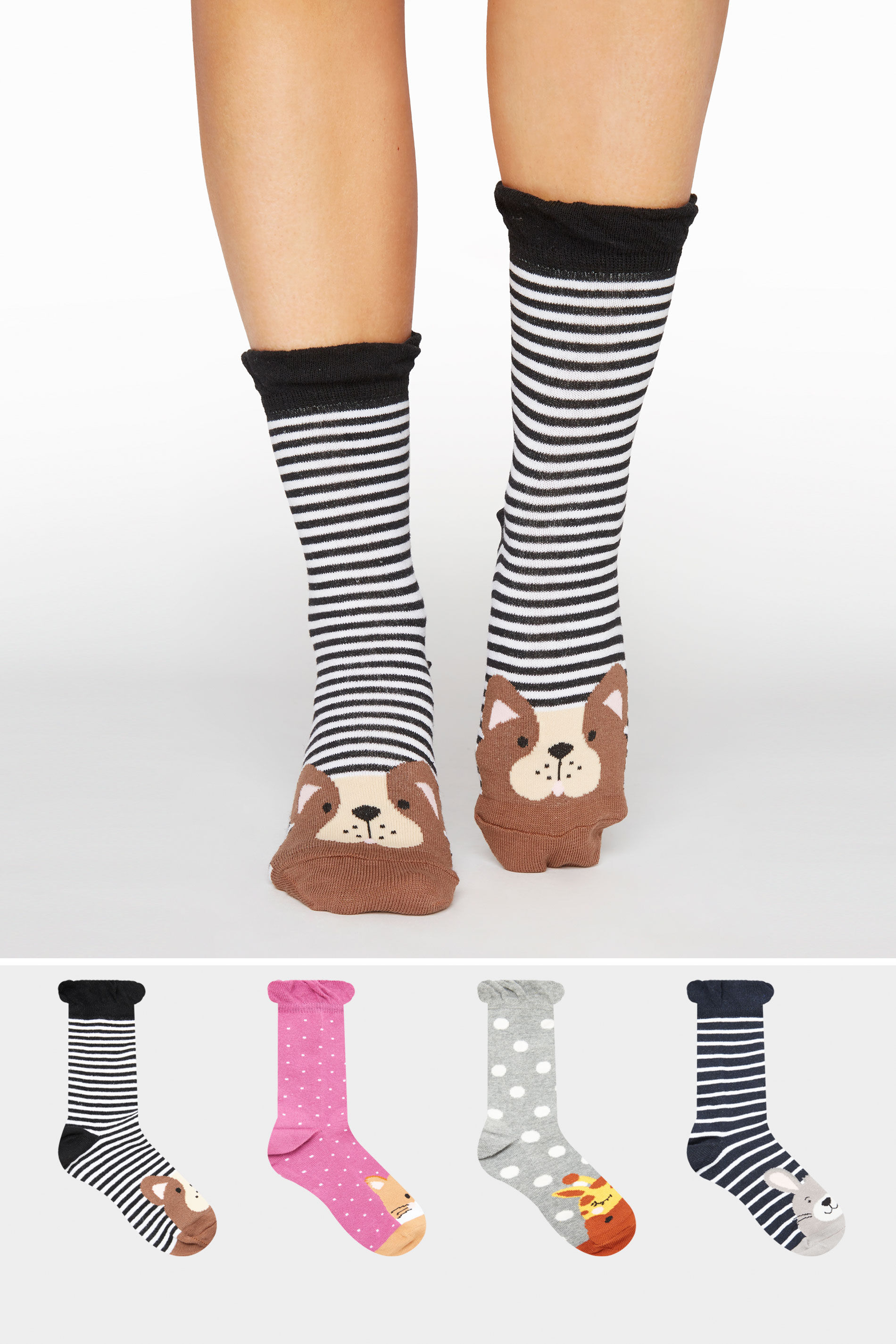 Yours Clothing 4 pack multi animal ankle socks