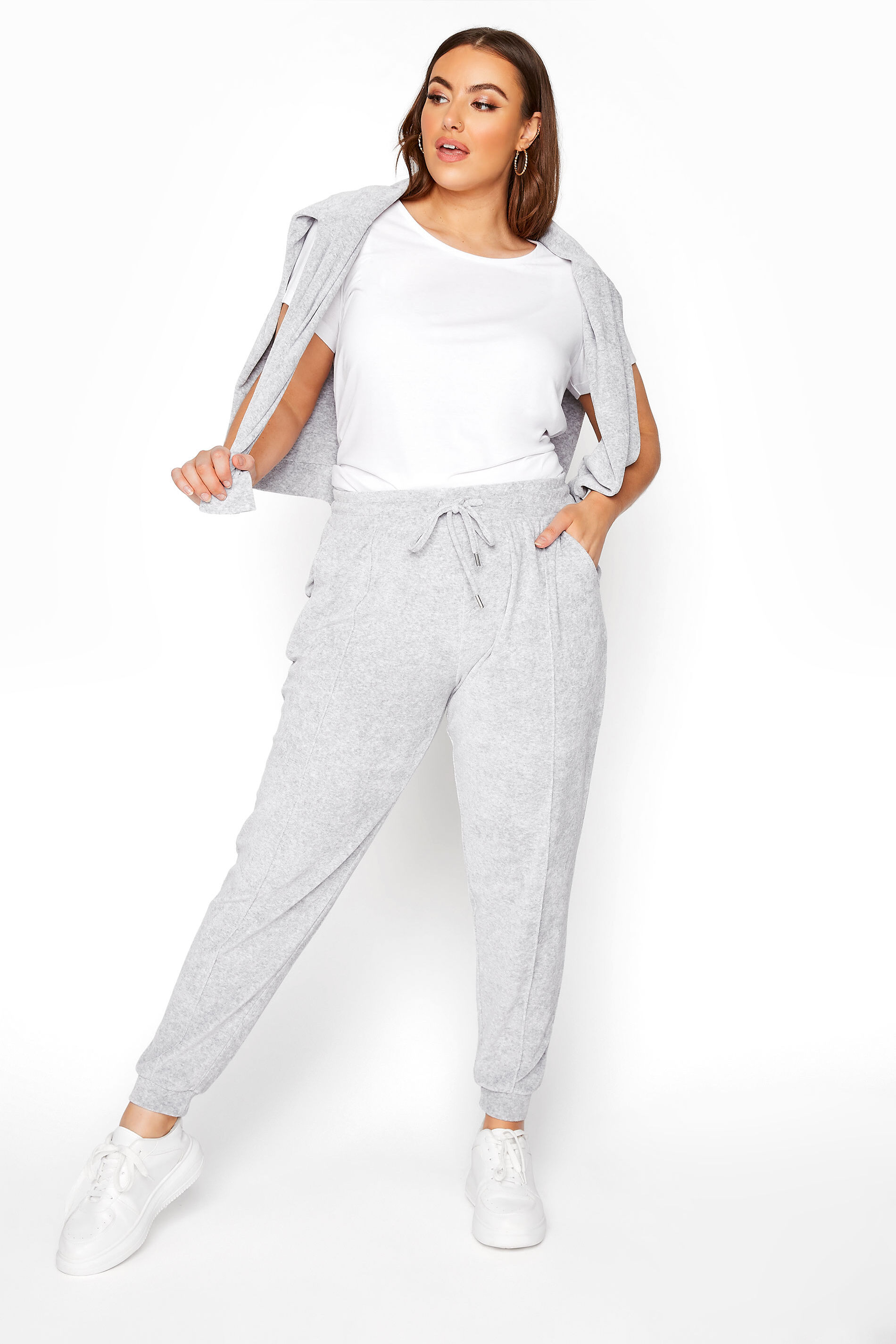 Yours Clothing Plus size grey velour joggers 18