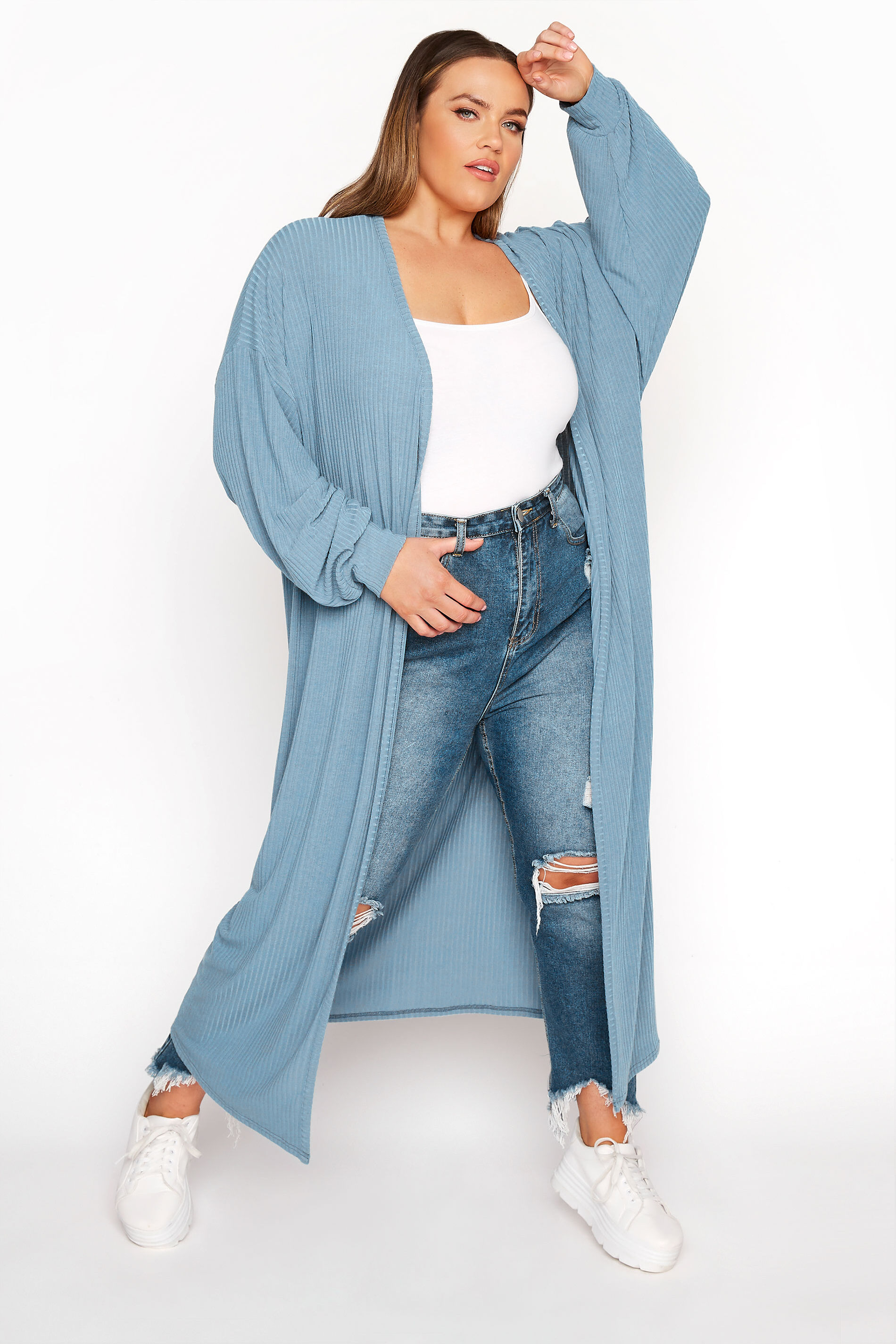 Yours Clothing Plus size limited collection denim blue long cardigan 20