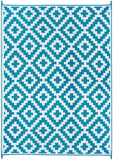 Unbranded Aztec Teal And White Recycled Plastic Outdoor Rug 270 X 360Cm