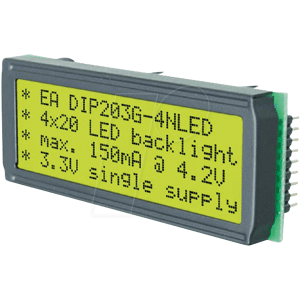 DISPLAY VISIONS EA DIP203G-4 - LCD DIP-Modul, Supertwist, 4x20 Zeichen, gb/gn