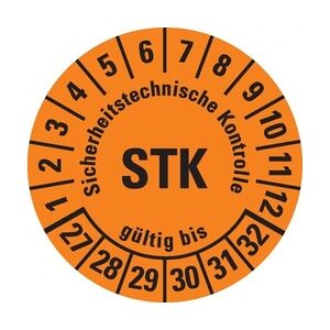 Dreifke® Prüfplakette STK 27-32,orange,Folie,m.Spezialkl.Oberflächenschutz,Ø30mm,18/BOG