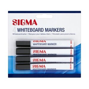 Sigma Whiteboardmarker, schwarz, Rundspitze, Strichstärke: 3 mm, geruchsarm, 4 Stück