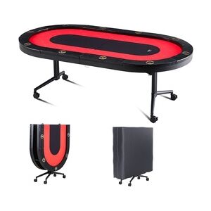 VEVOR Casino Pokertisch Klappbare Tischbeine 2290 x 1220 x 800 mm (L x B x H), Faltbarer Pokertisch, Schwarz & Rot Pokerauflage Klapptisch für 10 Spieler, Pokertisch mit Staubschutzhülle Tragbar