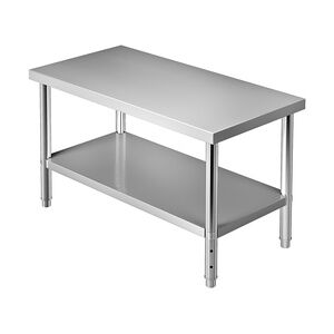 VEVOR Kommerzieller Edelstahltisch 122 x 76 x 86 cm, Edelstahl Zweilagiger Arbeitstisch Zerlegetisch Gastro 150 kg + 100 kg Tragfähigkeit, Gewerbe Küchentisch, Höhenverstellbarer Zubereitungstisch