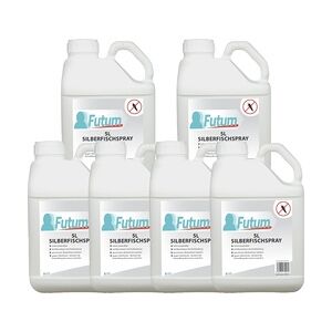 Futum 6x5 Liter Silberfisch-Spray bekämpft Eier, Larven, Insekten auf Wasserbasis, geruchsarm, Sofortwirkung ohne Flecken F401300-06