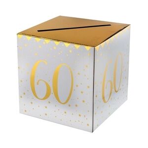 60. Geburtstag Geldbox Spardose Zahl 60 gold weiß metallic