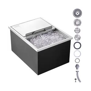 VEVOR 55,23 L Drop-in-Eisbox, 608 x 457 x 333 mm Edelstahl-Eiskühler, Kommerzieller Eisbehälter mit Schiebedeckel, Eingebaute Eisspeichertruhe, Abflussrohr & Ablassstopfen im Lieferumfang Enthalten