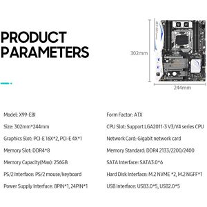 Tomtop Jms Jingsha X99-E8i Gaming-Motherboard Mit 8 Ddr4-Speichersteckplätzen Und 6 Sata3.0-Anschlüssen Unterstützt Intel Xeon E5