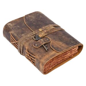 Vintage Leather Diary Handgefertigtes Vintage-Leder-Tagebuch – Handgefertigte Vintage-Seiten – Antiker Schlüsselverschluss – Distressed-Braun-Farbe. Größe 8x6 Zoll