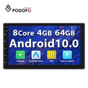 Podofo Intelligent Ai Voice Auto Electronic Radio Player 7 Zoll 8-Core 4+64g Android 10.0 Unterstützung Carplay Eq Dsp 4g/wifi Gps Bluetooth Fm Ahd Kamera