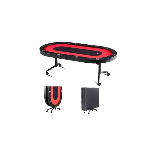 VEVOR Casino Pokertisch Klappbare Tischbeine 2290 x 1220 x 800 mm (L x B x H), Faltbarer Pokertisch, Schwarz & Rot Pokerauflage Klapptisch für 10 Spieler, Pokertisch mit Staubschutzhülle Tragbar