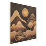Holzbild Abstrakt - Quadrat Goldene Sonne abstrakte Berge