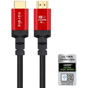 NÖRDIC CERTIFIED CABLES 2m HDMI 2.1 Ultra High Speed ​​8K 4K 60Hz 120Hz 48 Gbps Dynamic HDR eARC Game Mode VRR Dolby ATMOS nylon flettet forgyldt