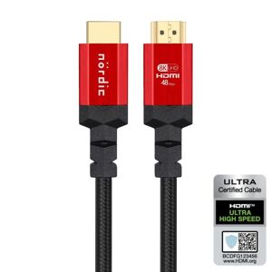 NÖRDIC CERTIFIED CABLES  Certificeret 3m Ultra High Speed ​​HDMI 2.1 4K 8K 60Hz 120Hz 48 Gbps Dynamic HDR eARC VRR nylon flettet kabel forgyldt