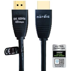 NÖRDIC CERTIFIED CABLES 3m Ultra High Speed ​​​​HDMI2.1 8K 60Hz 4K 120Hz 144Hz 48Gbps Dynamic HDR eARC Game Mode VRR Dolby ATMOS guldbelagt PVC sort