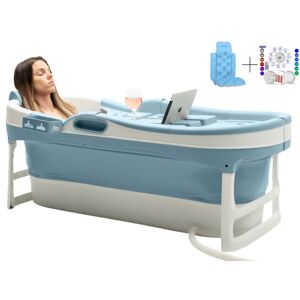HelloBath Foldebadekar til voksne - Blå - 148cm - Ekstra lang - Inkluderende badepude & Opbevaring Cover