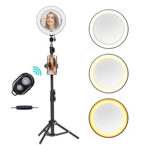 Selfielampa Ring Light Selfie Lampa LED med Spegel + Fjärrkontroll Stativ