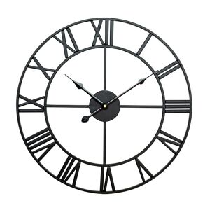 shopnbutik 45cm Retro Living Room Iron Round Roman Numeral Mute Decorative Wall Clock (Black)