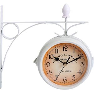 shopnbutik Wrought Iron Clock Vintage Decorative Double-sided Wall Clock(White)