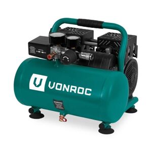 VONROC PRO Støjsvag kompressor - Oliefri - 750W - 1HP - 128 lt/min - 6 Liter - 8 bar - 57,5dB(A) - Stille - Støjsvag - Grøn