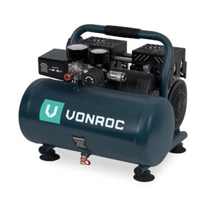 VONROC PRO Støjsvag kompressor - Oliefri - 750W - 1HP - 128 lt/min - 6 Liter - 8 bar - 57,5dB(A) - Stille - Støjsvag - Grå