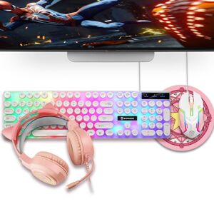 Shipadoo LD-122 4 in 1 Girly Glowing Keyboard + Mouse + Earphone + Mouse Pad Set(Pink Punk)