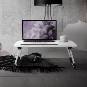 ECD-Germany ML-Design Laptoptabel til sengen/sofaen; Hvid; 60x40 cm; Foldbar sengbord; Notebook-tabel med 4 USB-opladningsporte; Skuffe; USB-lampe; Ventilator;