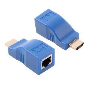 Shoppo Marte HDMI to RJ45 Extender Adapter (Receiver & Transmitter) by Cat-5e/6 Cable, Transmission Distance: 30m(Blue)