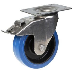 Parnells 160mm stainless steel swivel/brake castor with blue elastic rubber on nylon cent