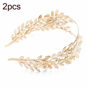 My Store 2pcs Metallic Leaves Branch Crown Hair Band Wedding Tiara Hair Accessories(Gold)