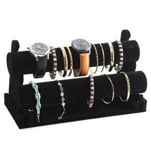 shopnbutik Detachable Velvet Bangle Bracelet Stand Watch Jewelry Display Rack, Style: Two Layer Black Velvet