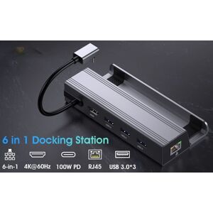 NÖRDIC Steam Deck dockingstation 1 til 6 - 1xHDMI4K60Hz, 1xUSB-C PD100W, 3xUSB-A 3.1 5Gbps, 1xRJ45 GigaLAN