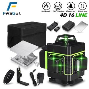 FASGet 16 Line 4D Laser Level 360° Green Cross Line Laser Line Laser Mål IP54 Vandtæt