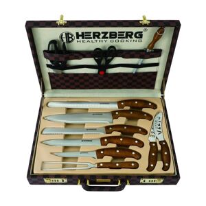 Herzberg Cooking Herzberg HG-K25LB: 25-delt kniv- og bestiksæt med attachetaske